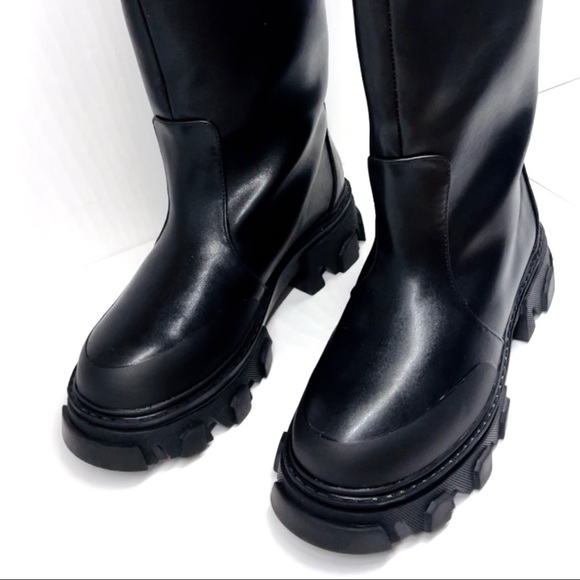 PUBLIC DESIRE β GENIUS BLACK KNEE HIGH CHUNKY SOLE BOOTS, WIDE FIT, SIZE US 6 - Picture 8 of 14